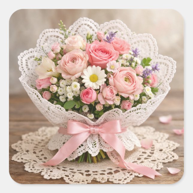 Floral Corner Wedding Napkin Square Sticker (Front)