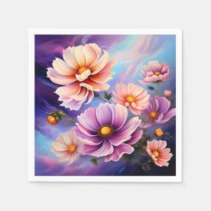 Floral Cosmos Swirling Clouds on Purple and Blue Napkin