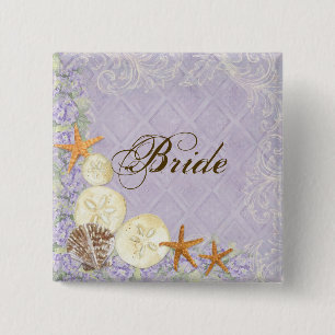Floral Cottage by the Sea Shells Beachy Wedding 15 Cm Square Badge