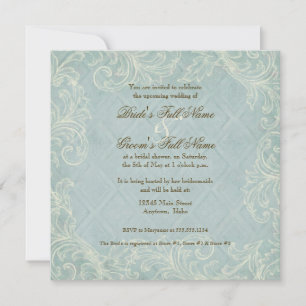 Floral Cottage by the Sea Shells Beachy Wedding Invitation
