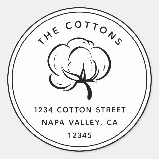 Floral Cotton Boll | Return Address Classic Round Sticker (Front)