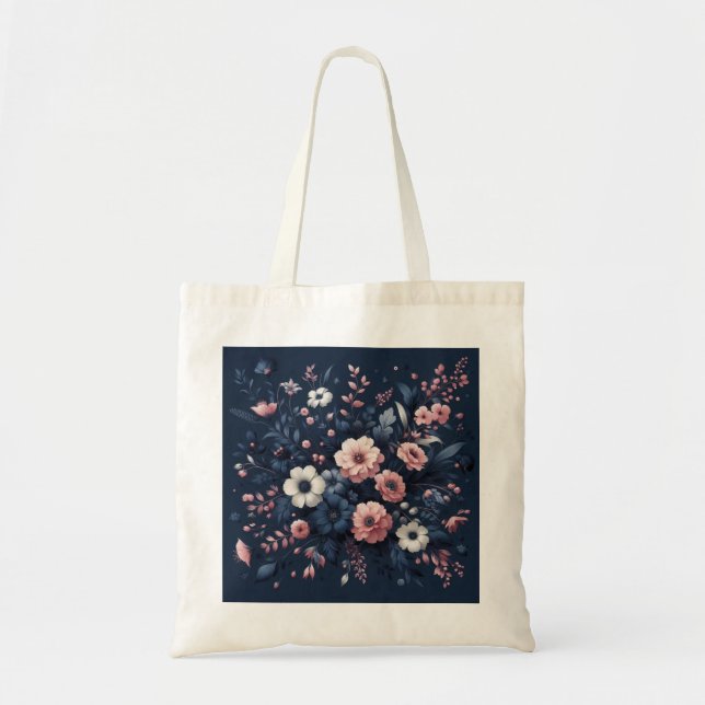 Floral Cotton Canvas Tote Bag - Eco-Friendly Shopp (Front)