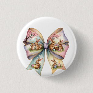 Floral Cottontail Bunny Coquette Bow Rabbit Easter 3 Cm Round Badge