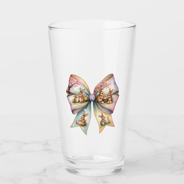 Floral Cottontail Bunny Coquette Bow Rabbit Easter Glass (Front)