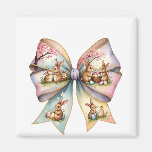 Floral Cottontail Bunny Coquette Bow Rabbit Easter Magnet
