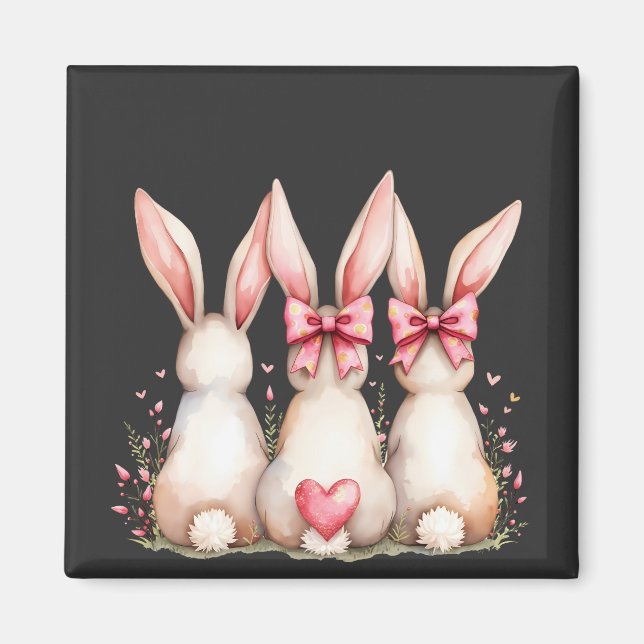 Floral Cottontail Bunny Coquette Bow Rabbit Easter Magnet (Front)