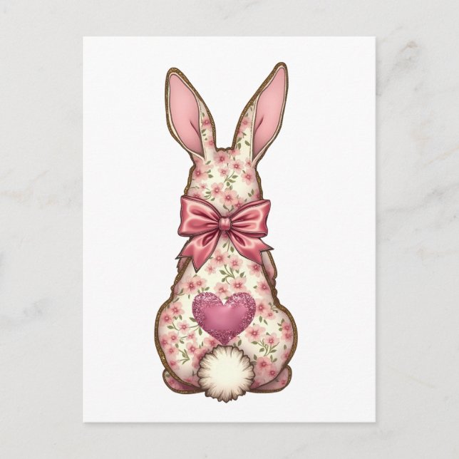 Floral Cottontail Bunny Coquette Bow Rabbit Easter Postcard (Front)