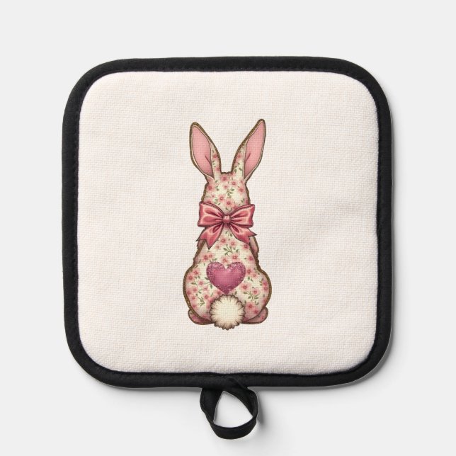 Floral Cottontail Bunny Coquette Bow Rabbit Easter Pot Holder (Front)