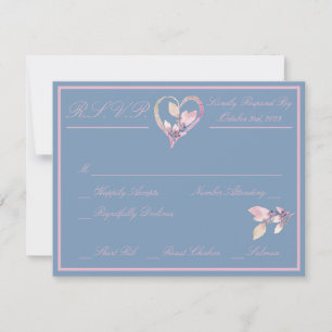 Floral Country Blue & Pastel Pink Wedding RSVP Card