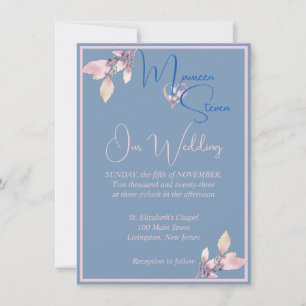 Floral Country Blue & Pink Wedding Invitation