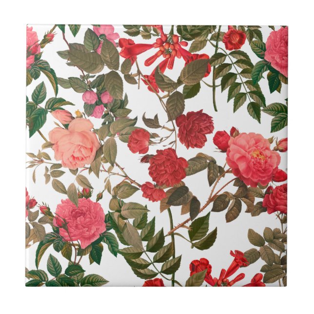 Floral Country Rose Garden Ceramic Tile (Front)