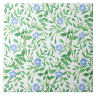 Floral Country-style Blue White Periwinkle Pattern Ceramic Tile