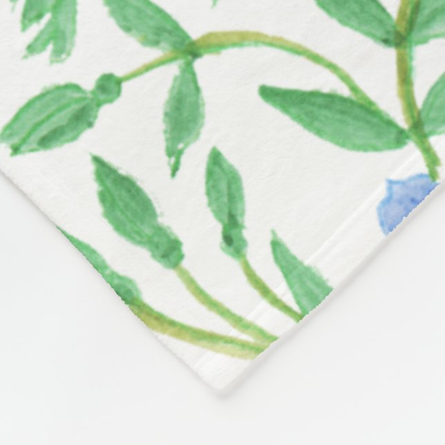 Floral Country-style Blue White Periwinkle Pattern Fleece Blanket (Corner)