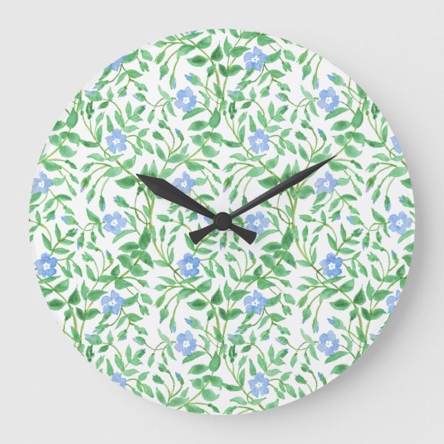 Floral Country-style Blue White Periwinkle Pattern Large Clock (Front)