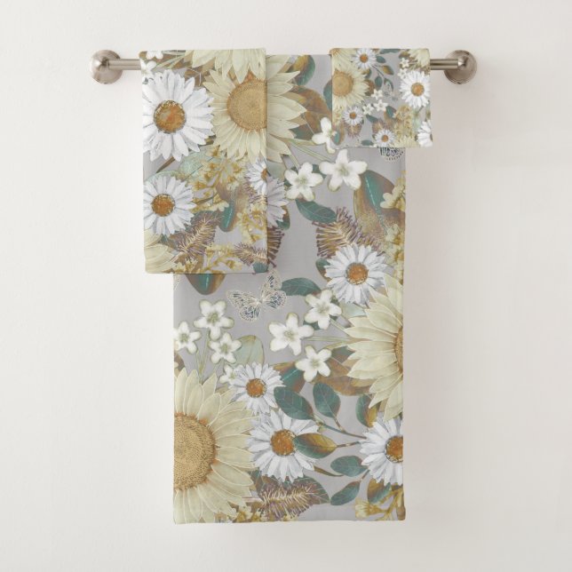 Floral Country Sunflower Garden Bath Towel Set (Insitu)