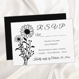  Floral Country Sunflower RSVP Black White Wedding