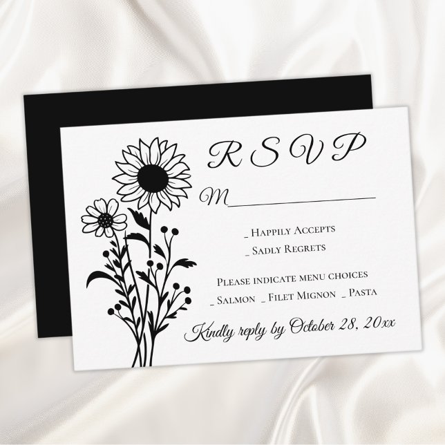  Floral Country Sunflower RSVP Black White Wedding (Creator Uploaded)