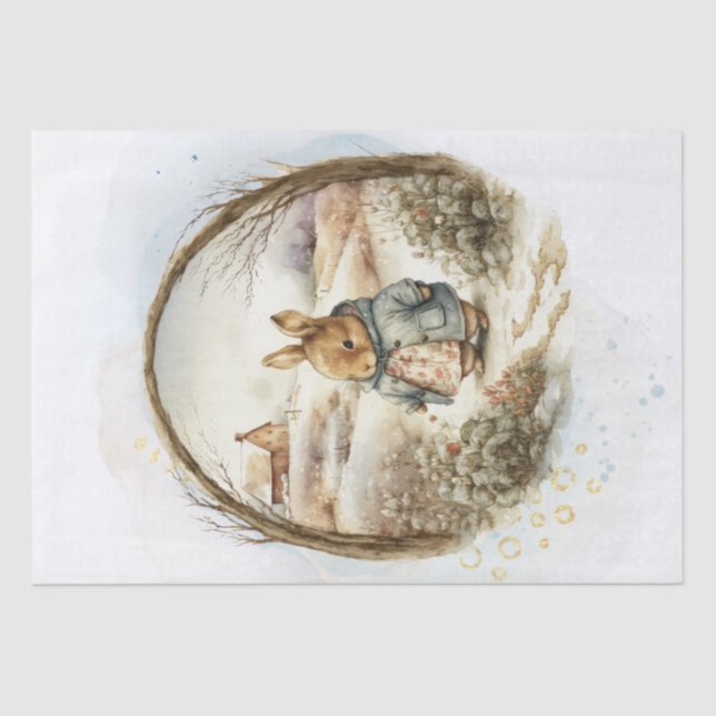 Floral Countryside Rabbit Character Tissue Paper (Front)