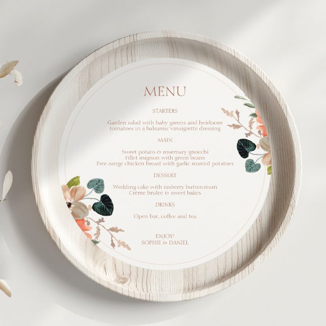 Floral Couple Initials Round Wedding Menu (Creator Uploaded)