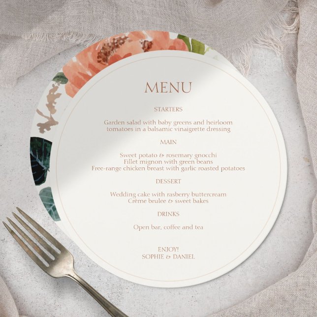 Floral Couple Initials Round Wedding Menu (Creator Uploaded)