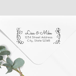 Floral Couple Names Wedding Return Address Rubber Stamp