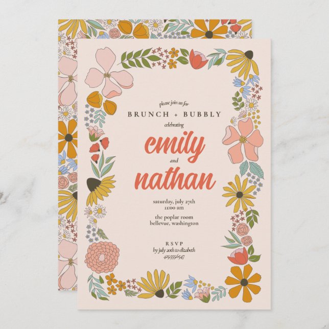 Floral Couples Wedding Brunch Shower  Invitation (Front/Back)