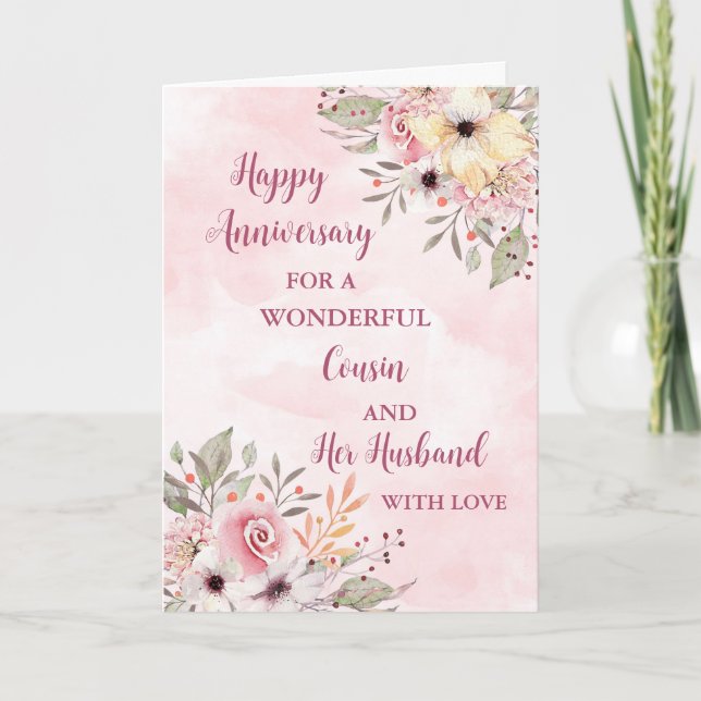 Floral Cousin and her Husband Wedding Anniversary Card (Front)
