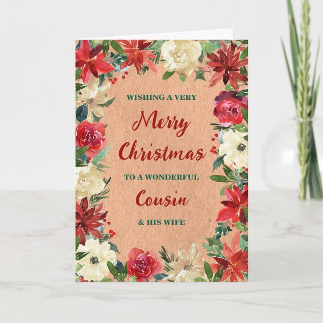 Floral Cousin & his Wife Merry Christmas Card (Front)