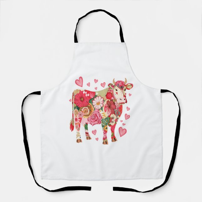 Floral Cow , Cute Cow Design  Apron (Front)