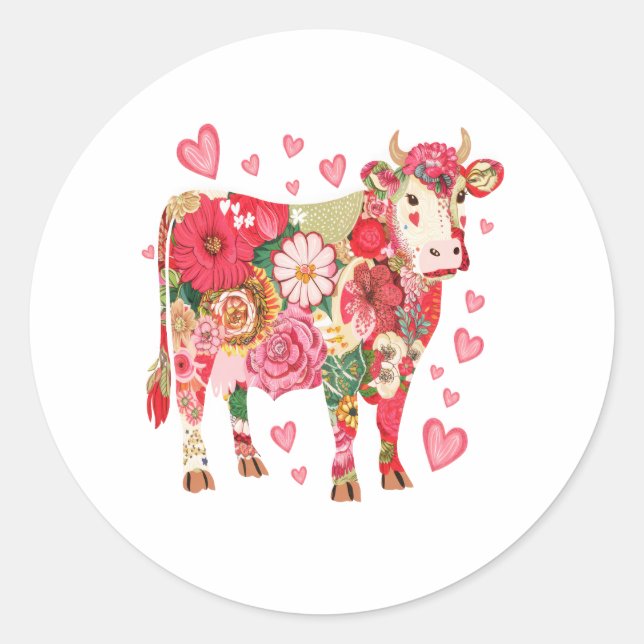 Floral Cow , Cute Cow Design  Classic Round Sticker (Front)