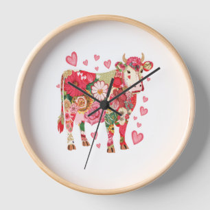Floral Cow , Cute Cow Design  Clock