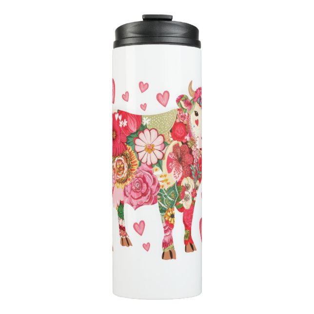 Floral Cow , Cute Cow Design  Thermal Tumbler (Front)