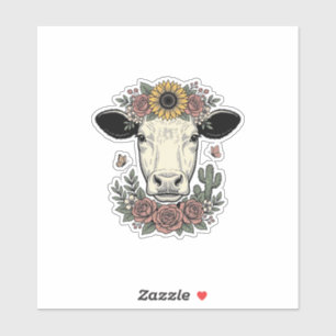 Floral Cow Head Vintage Engraving Design_1