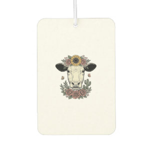 Floral Cow Head Vintage Engraving Design_1 Car Air Freshener