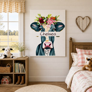 Floral cow personalised  poster