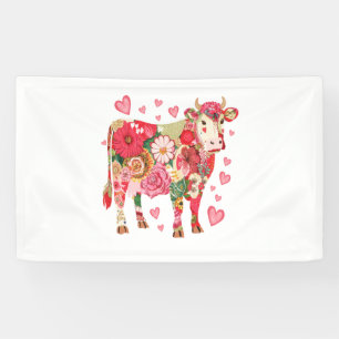 Floral Cow Png, Cute Cow Design Png Banner