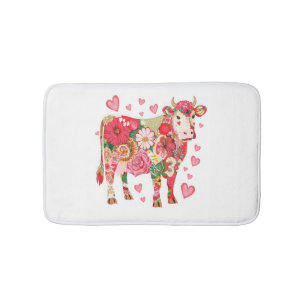 Floral Cow Png, Cute Cow Design Png Bath Mat