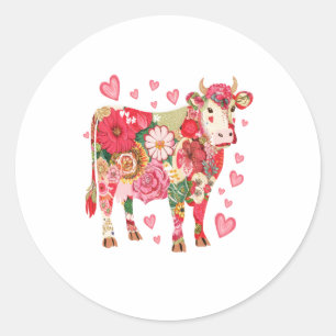 Floral Cow Png, Cute Cow Design Png Classic Round Sticker
