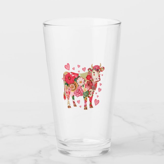 Floral Cow Png, Cute Cow Design Png Glass (Front)