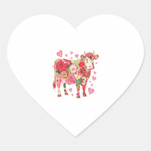 Floral Cow Png, Cute Cow Design Png Heart Sticker