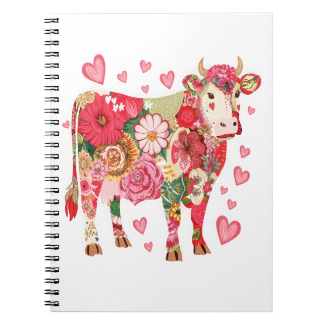Floral Cow Png, Cute Cow Design Png Notebook (Front)