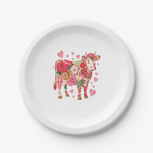 Floral Cow Png, Cute Cow Design Png Paper Plate (Front)