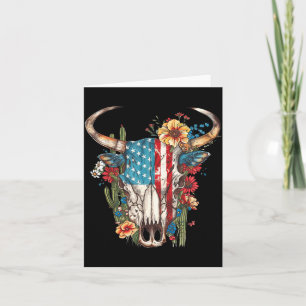 Floral Cow Skull Flag Western Rodeo Patriotic 4th Card