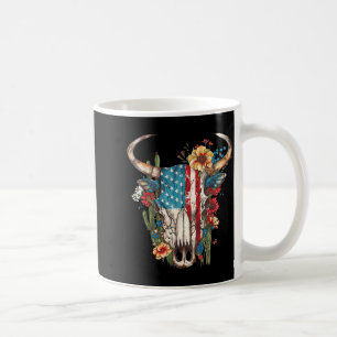 Floral Cow Skull Flag Western Rodeo Patriotic 4th Coffee Mug
