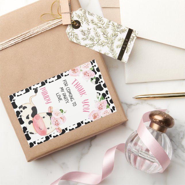Floral Cow with Cow Print Birthday Favor Sticker (Gifting)