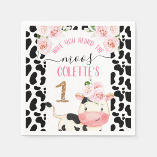 Floral Cow with Cow Print Birthday Paper Napkin