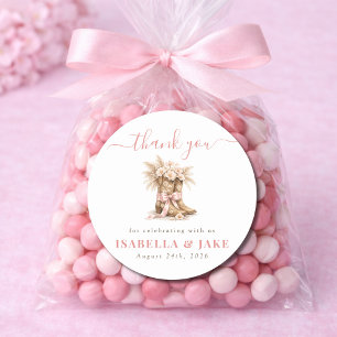 Floral Cowboy Boots Pink Coquette Bow Thank You Classic Round Sticker