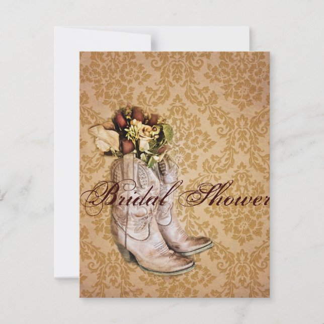 floral cowboy boots western country bridal shower invitation (Front)