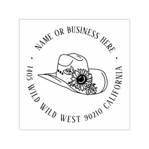 Floral Cowboy Hat Custom Name Return Address Self-inking Stamp