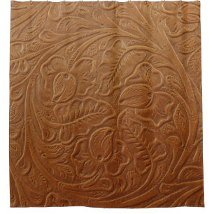 Floral cowboy western decor, tan brown leather. shower curtain